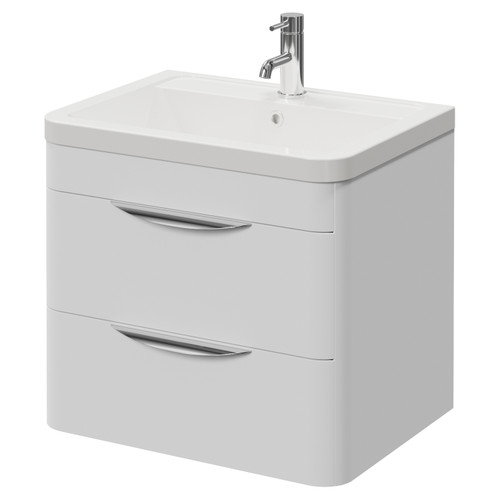 Oslo Gloss White 600mm Wall Mounted 2 Drawer Vanity Unit with Anya Basin Right Hand View