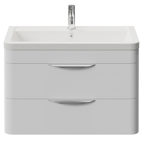 Oslo Gloss White 800mm Wall Mounted 2 Drawer Vanity Unit with Leni Basin View from Front