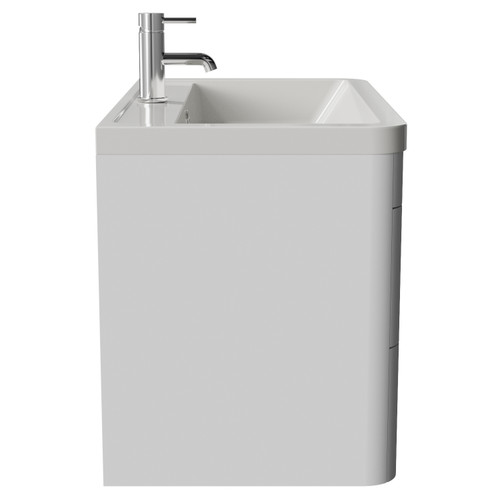 Oslo Gloss White 800mm Wall Mounted 2 Drawer Vanity Unit with Leni Basin View from Side