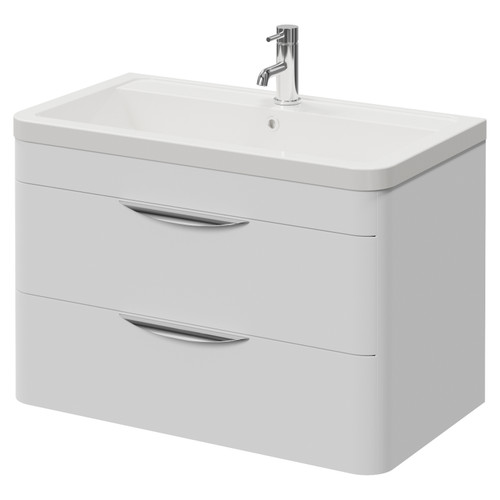 Oslo Gloss White 800mm Wall Mounted 2 Drawer Vanity Unit with Anya Basin Right Hand View