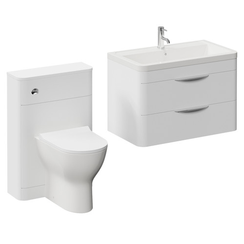 Oslo Gloss White 1350mm Wall Mounted Vanity Unit Toilet Suite with Anya Basin Left Hand View