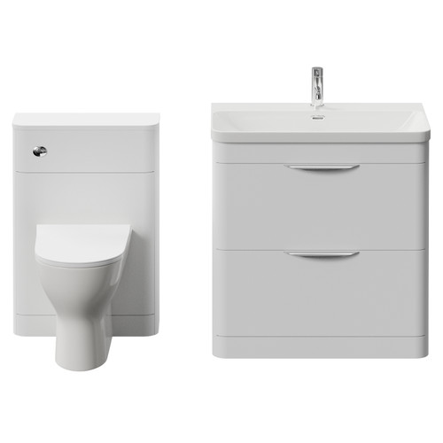Oslo Gloss White 1350mm Wall Mounted Vanity Unit Toilet Suite with Fina Basin View from Front