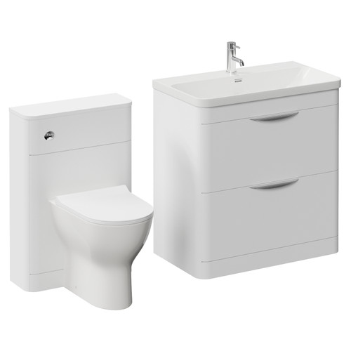Oslo Gloss White 1350mm Wall Mounted Vanity Unit Toilet Suite with Fina Basin Left Hand View