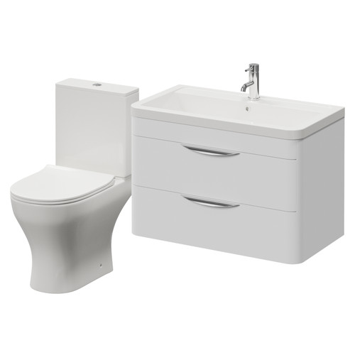 Oslo Gloss White 1350mm Wall Mounted Vanity and Jubilee Toilet Suite with Anya Basin Right Hand View