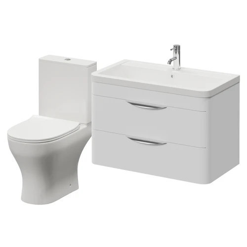 Oslo Gloss White 1350mm Wall Mounted Vanity and Jubilee Toilet Suite with Leni Basin Right Hand View