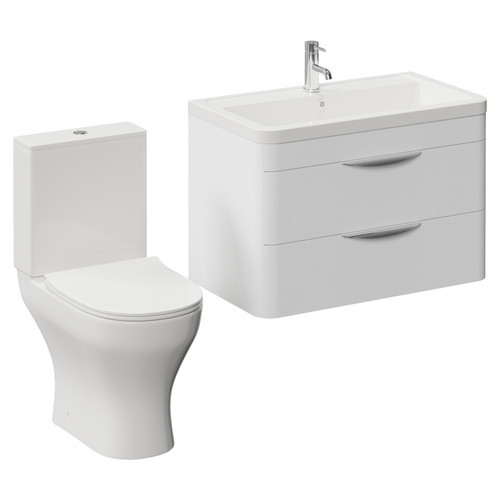 Oslo Gloss White 1350mm Wall Mounted Vanity and Jubilee Toilet Suite with Leni Basin Left Hand View