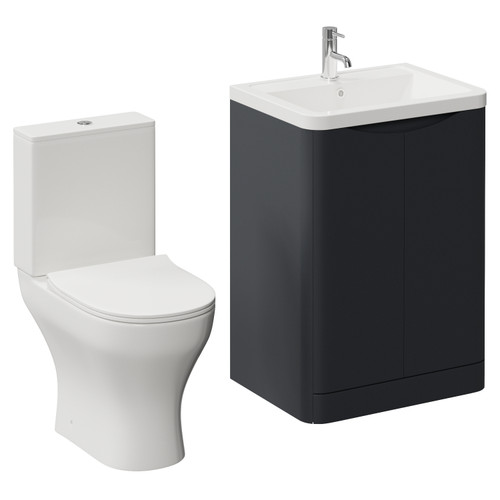 Vela 460 Satin Anthracite 600mm 2 Door Vanity Unit and Jubilee  Toilet Suite with Anya Basin Left Hand View