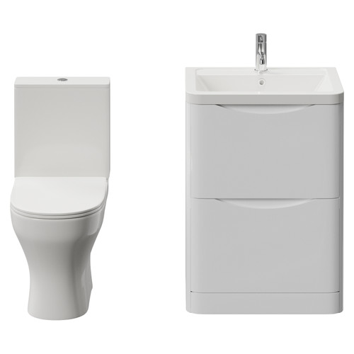 Vela 460 Gloss White 600mm 2 Drawer Vanity Unit and Jubilee Toilet Suite with Anya Basin View from Front