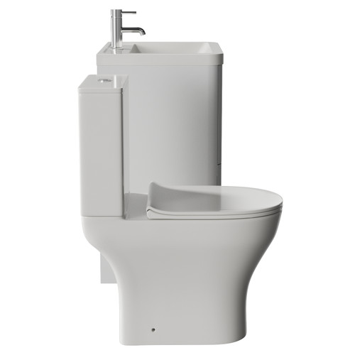 Vela 460 Satin White 600mm 2 Drawer Vanity Unit and Jubilee Toilet Suite with Anya Basin View from Side