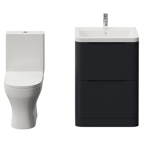 Vela 460 Satin Anthracite 600mm 2 Drawer Vanity Unit and Jubilee Toilet Suite with Anya Basin View from Front