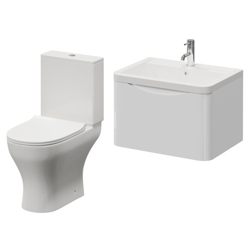 Vela 460 Gloss White 600mm Wall Mounted Single Drawer Vanity Unit and Jubilee Toilet Suite with Anya Basin Right Hand View