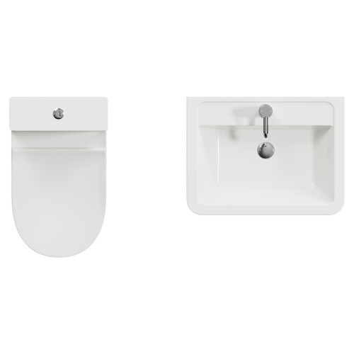 Vela 460 Satin White 600mm Wall Mounted Single Drawer Vanity Unit and Jubilee Toilet Suite with Anya Basin Top View