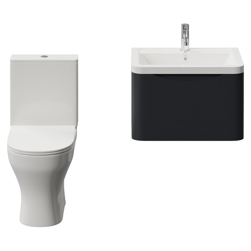 Vela 460 Satin Anthracite 600mm Wall Mounted Single Drawer Vanity Unit and Jubilee Toilet Suite with Anya Basin View from Front