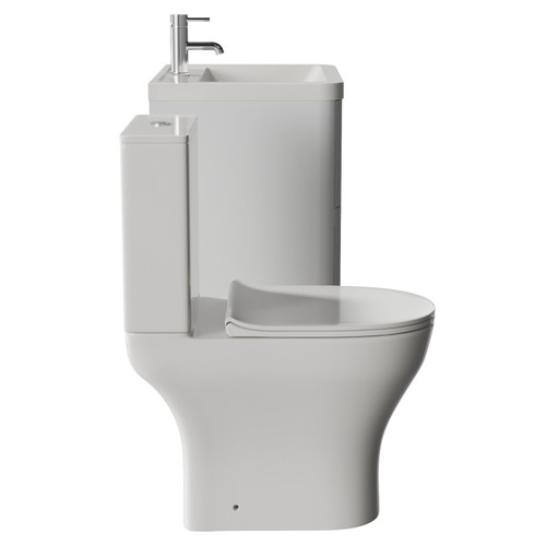 Vela 460 Satin White 600mm Wall Mounted 2 Drawer Vanity Unit and Jubilee Toilet Suite with Anya Basin View from Side