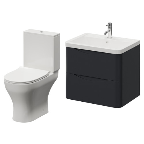 Vela 460 Satin Anthracite 600mm Wall Mounted 2 Drawer Vanity Unit and Jubilee Toilet Suite with Anya Basin Right Hand View