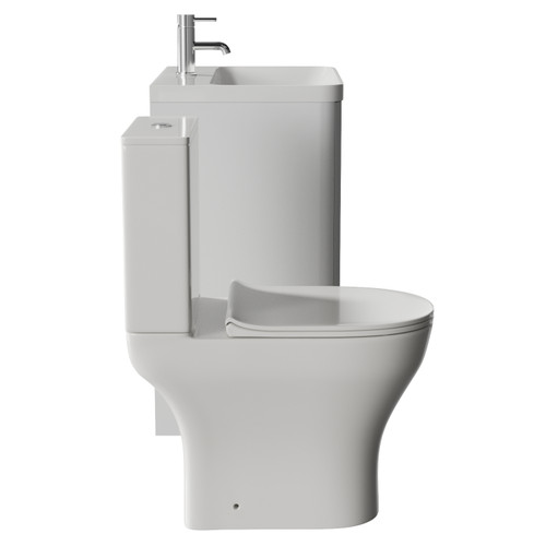 Vela 460 Satin White 600mm 2 Door Vanity Unit and Jubilee Toilet Suite with Fina Basin View from Side
