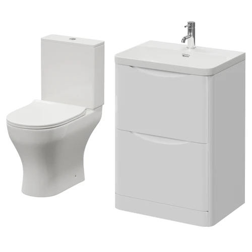 Vela 460 Gloss White 600mm 2 Drawer Vanity Unit and Jubilee Toilet Suite with Fina Basin Right Hand View
