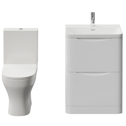 Vela 460 Gloss White 600mm 2 Drawer Vanity Unit and Jubilee Toilet Suite with Fina Basin View from Front