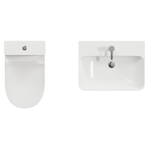 Vela 460 Satin White 600mm 2 Drawer Vanity Unit and Jubilee Toilet Suite with Fina Basin Top View