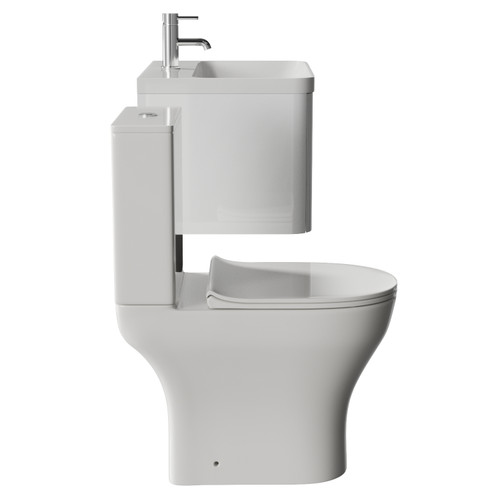 Vela 460 Gloss White 600mm Wall Mounted Single Drawer Vanity Unit and Jubilee Toilet Suite with Fina Basin View from Side