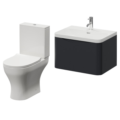Vela 460 Satin Anthracite 600mm Wall Mounted Single Drawer Vanity Unit and Jubilee Toilet Suite with Fina Basin Right Hand View