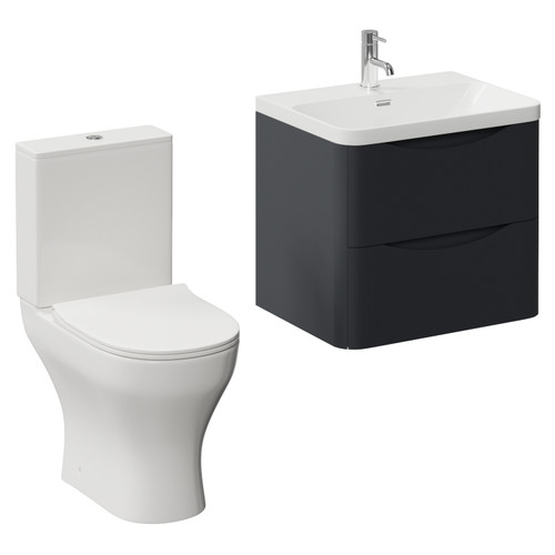 Vela 460 Satin Anthracite 600mm Wall Mounted 2 Drawer Vanity Unit and Jubilee Toilet Suite with Fina Basin Left Hand View