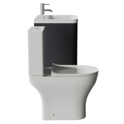 Vela 460 Satin Anthracite 600mm Wall Mounted 2 Drawer Vanity Unit and Jubilee Toilet Suite with Fina Basin View from Side