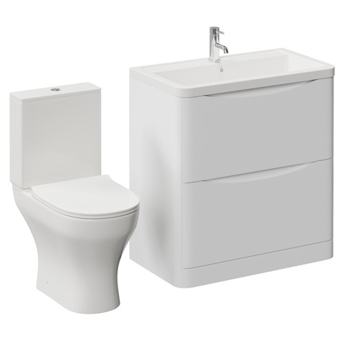Vela 460 Gloss White 800mm 2 Drawer Vanity Unit and Jubilee Toilet Suite with Anya Basin Left Hand View