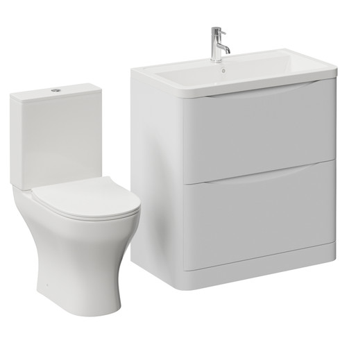 Vela 460 Satin White 800mm 2 Drawer Vanity Unit and Jubilee Toilet Suite with Anya Basin Left Hand View