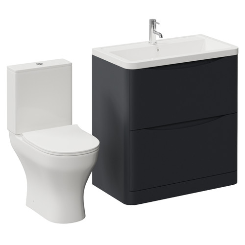Vela 460 Satin Anthracite 800mm 2 Drawer Vanity Unit and Jubilee Toilet Suite with Anya Basin Left Hand View
