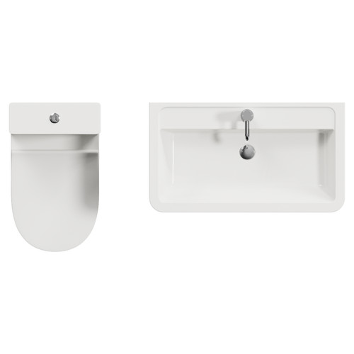 Vela 460 Satin White 800mm Wall Mounted Single Drawer Vanity Unit and Jubilee Toilet Suite with Anya Basin Top View