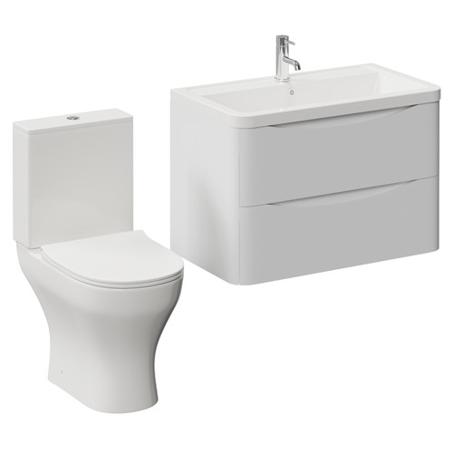 Vela 460 Satin White 800mm Wall Mounted 2 Drawer Vanity Unit and Jubilee Toilet Suite with Anya Basin Left Hand View
