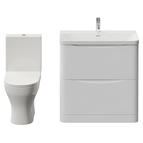 Vela 460 Gloss White 800mm 2 Drawer Vanity Unit and Jubilee Toilet Suite with Fina Basin View from Front