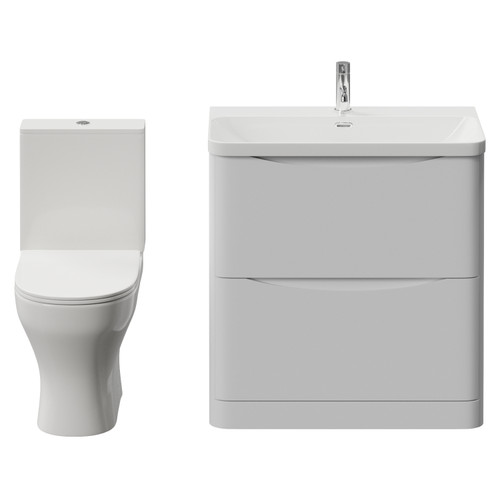 Vela 460 Satin White 800mm 2 Drawer Vanity Unit and Jubilee Toilet Suite with Fina Basin View from Front