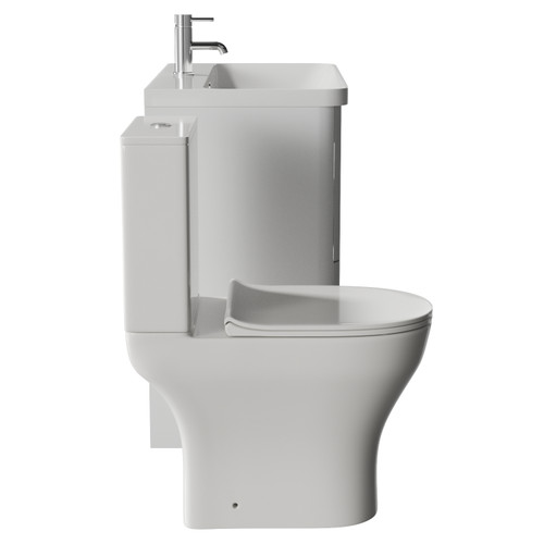 Vela 460 Satin White 800mm 2 Drawer Vanity Unit and Jubilee Toilet Suite with Fina Basin View from Side