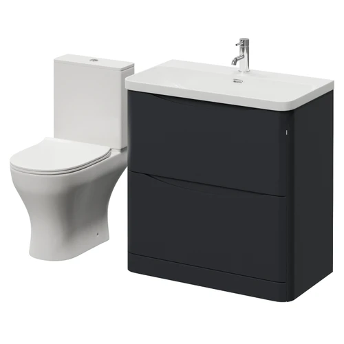 Vela 460 Satin Anthracite 800mm 2 Drawer Vanity Unit and Jubilee Toilet Suite with Fina Basin Right Hand View