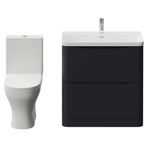 Vela 460 Satin Anthracite 800mm 2 Drawer Vanity Unit and Jubilee Toilet Suite with Fina Basin View from Front