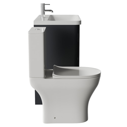 Vela 460 Satin Anthracite 800mm 2 Drawer Vanity Unit and Jubilee Toilet Suite with Fina Basin View from Side