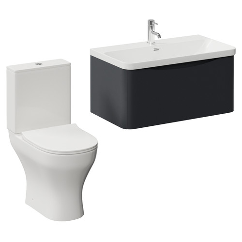 Vela 460 Satin Anthracite 800mm Wall Mounted Single Drawer Vanity Unit and Jubilee Toilet Suite with Fina Basin Left Hand View