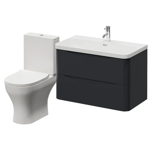 Vela 460 Satin Anthracite 800mm Wall Mounted 2 Drawer Vanity Unit and Jubilee Toilet Suite with Fina Basin Right Hand View