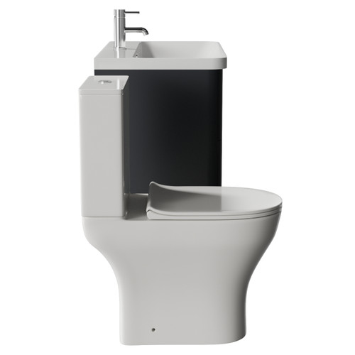 Vela 460 Satin Anthracite 800mm Wall Mounted 2 Drawer Vanity Unit and Jubilee Toilet Suite with Fina Basin View from Side