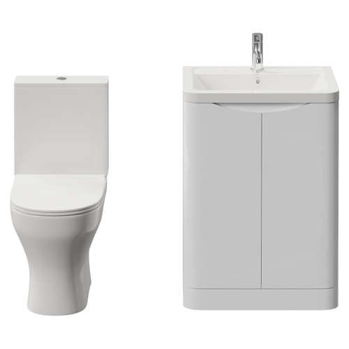 Vela 450 Gloss White 600mm 2 Door Vanity Unit and Jubilee Toilet Suite with Leni Basin View from Front