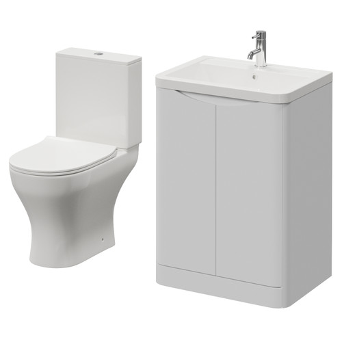 Vela 450 Satin White 600mm 2 Door Vanity Unit and Jubilee Toilet Suite with Leni Basin Right Hand View