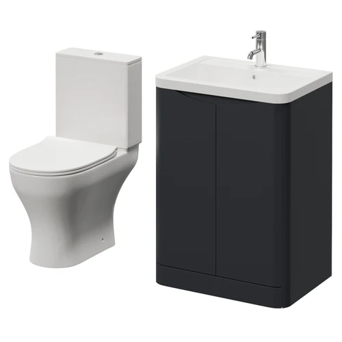 Vela 450 Satin Anthracite 600mm 2 Door Vanity Unit and Jubilee Toilet Suite with Leni Basin Right Hand View