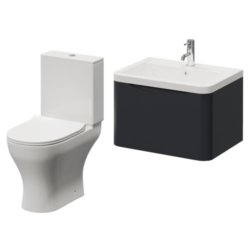 Vela 450 Satin Anthracite 600mm Wall Mounted Single Drawer Vanity Unit and Jubilee Toilet Suite with Leni Basin Right Hand View