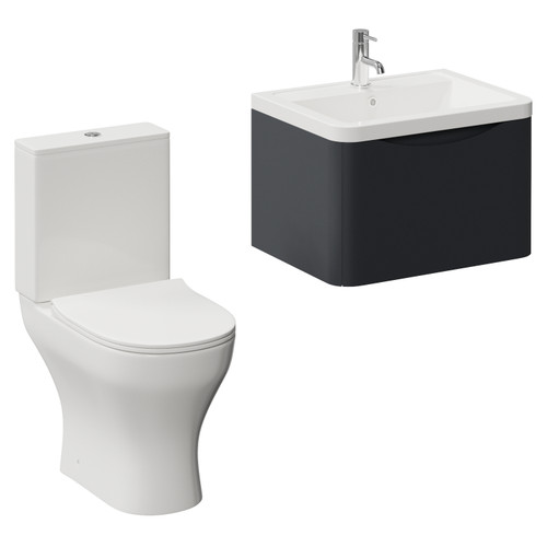 Vela 450 Satin Anthracite 600mm Wall Mounted Single Drawer Vanity Unit and Jubilee Toilet Suite with Leni Basin Left Hand View