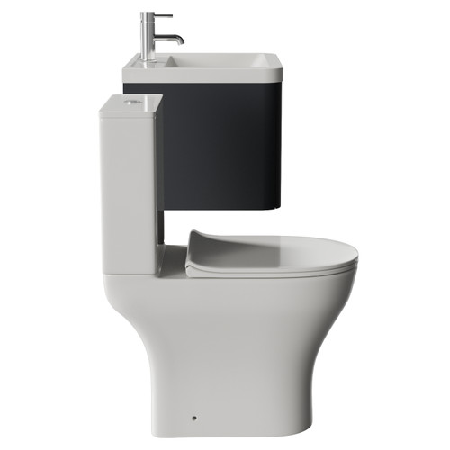 Vela 450 Satin Anthracite 600mm Wall Mounted Single Drawer Vanity Unit and Jubilee Toilet Suite with Leni Basin View from Side