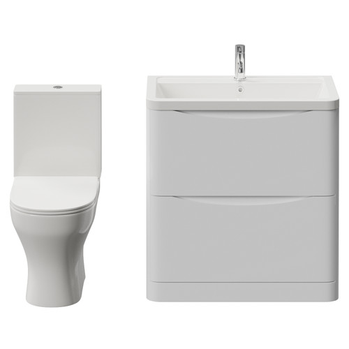 Vela 450 Gloss White 800mm 2 Drawer Vanity Unit and Jubilee Toilet Suite with Leni Basin Front View