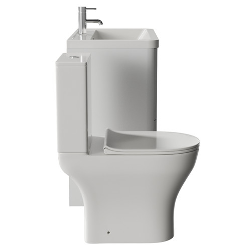 Vela 450 Satin White 800mm 2 Drawer Vanity Unit and Jubilee Toilet Suite with Leni Basin Left Hand View