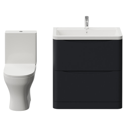 Vela 450 Satin Anthracite 800mm 2 Drawer Vanity Unit and Jubilee Toilet Suite with Leni Basin Front View